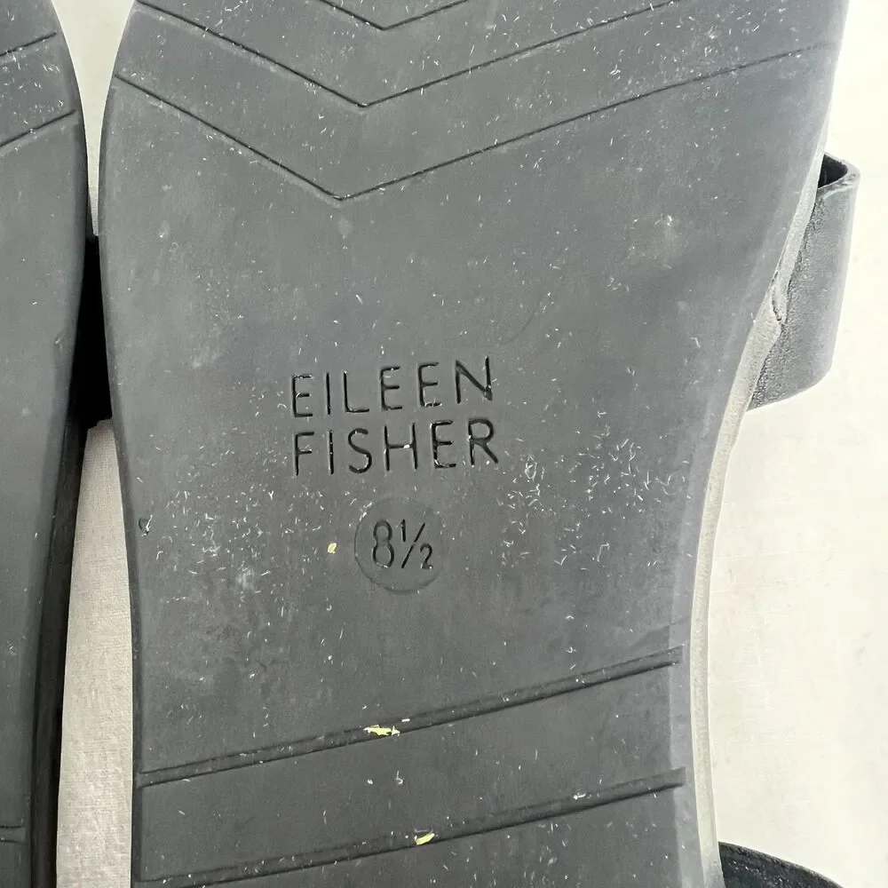 Eileen Fisher Black Leather Strappy Ankle Strap Sandals Womens Size 8.5